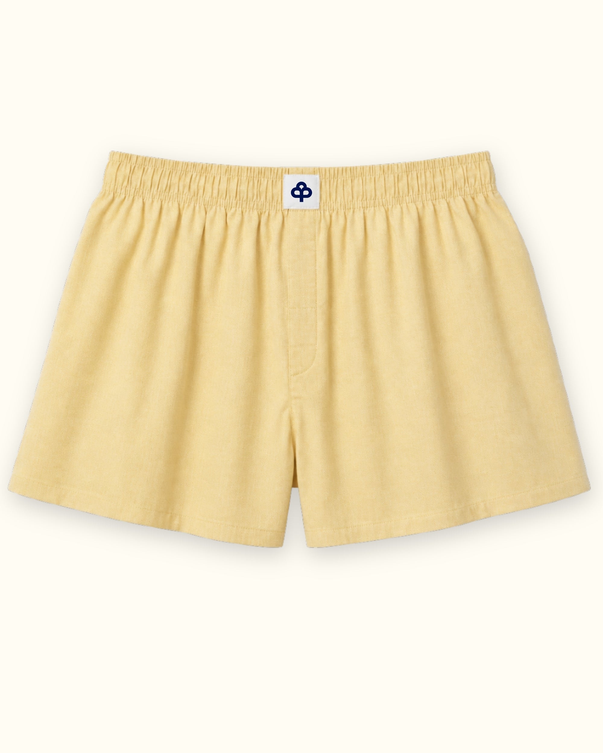 Shorts boxer in cotone Oxford Giallo Chiaro, vista frontale, con vita e linea della gamba