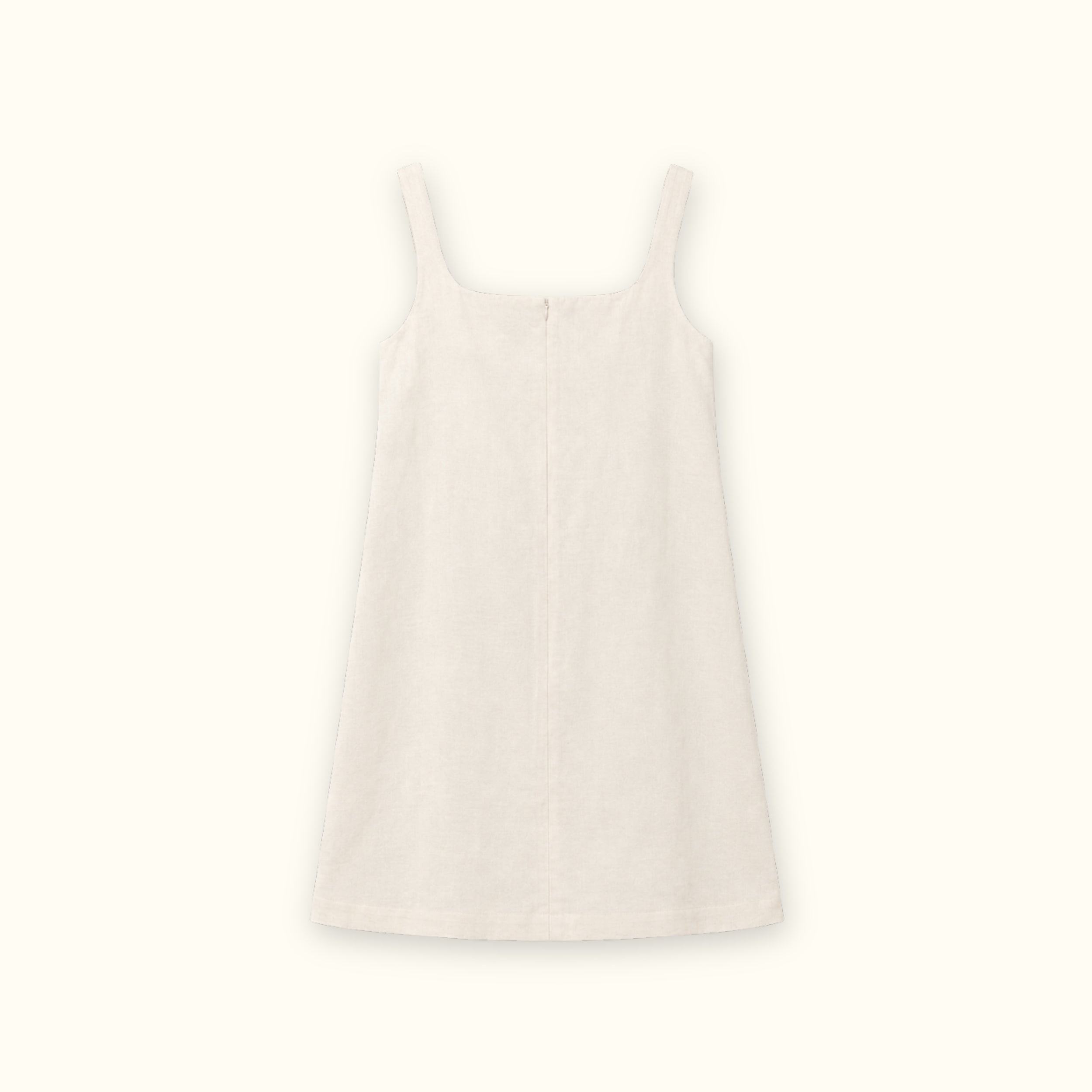 Mini-Leinenkleid in Off white, Rückansicht, mit Ausschnitt und Kleidersilhouette