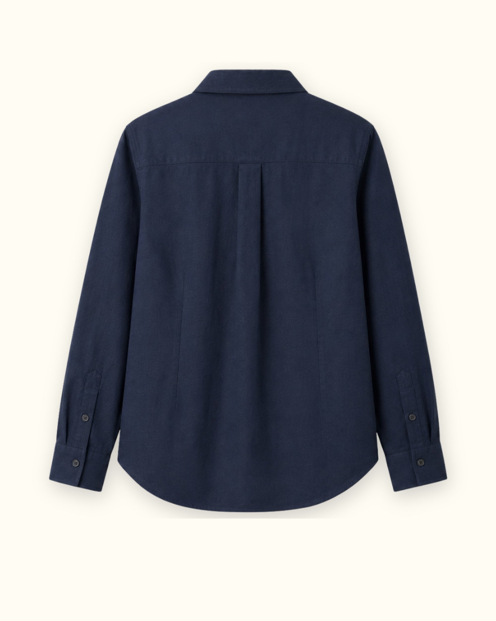 Regular Fit Linen Shirt in Navy Blue, back view, showing collar, hem and relaxed tailoring