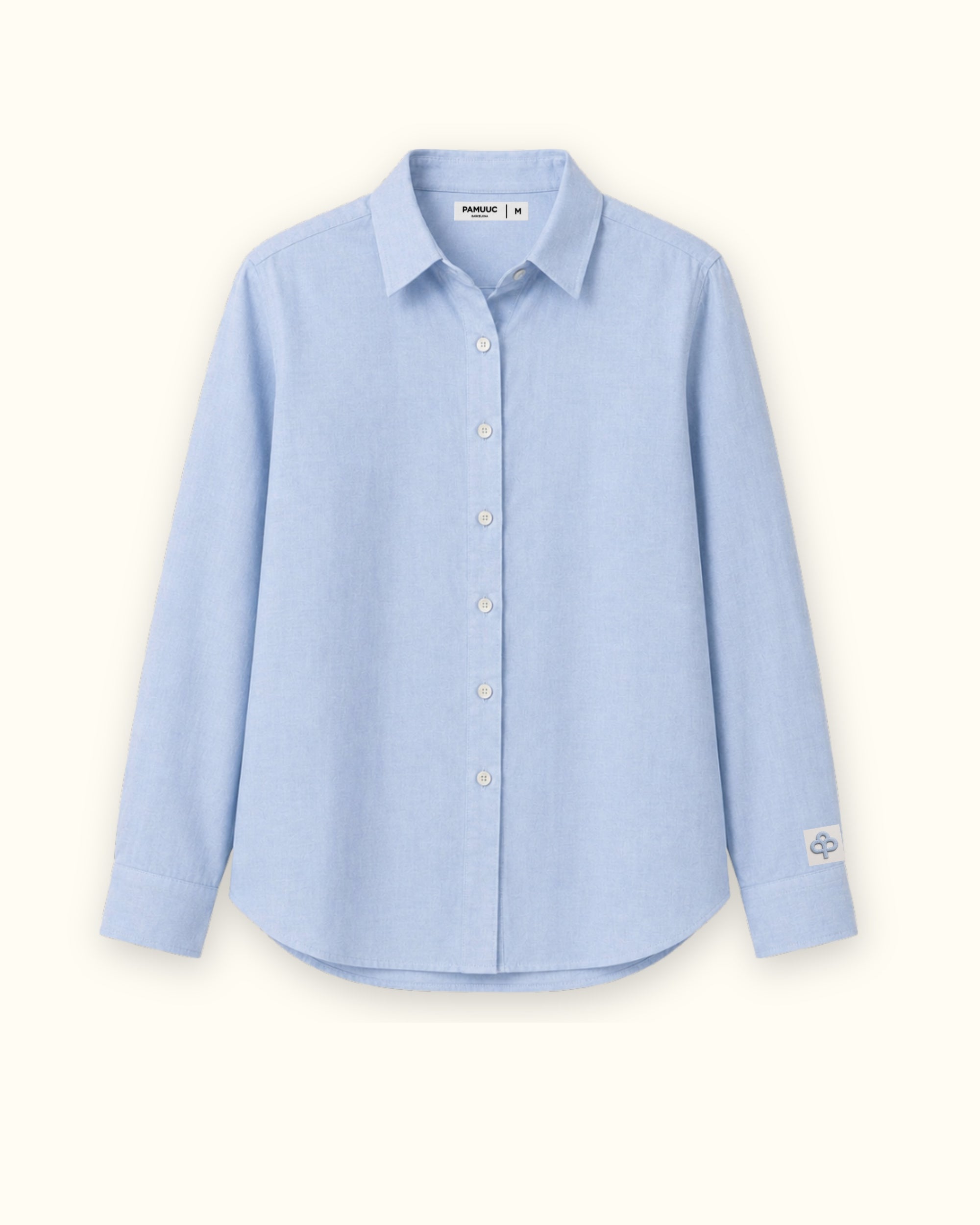 Regular Fit Linen Shirt in Light Blue, front view, showing collar, hem and relaxed tailoring