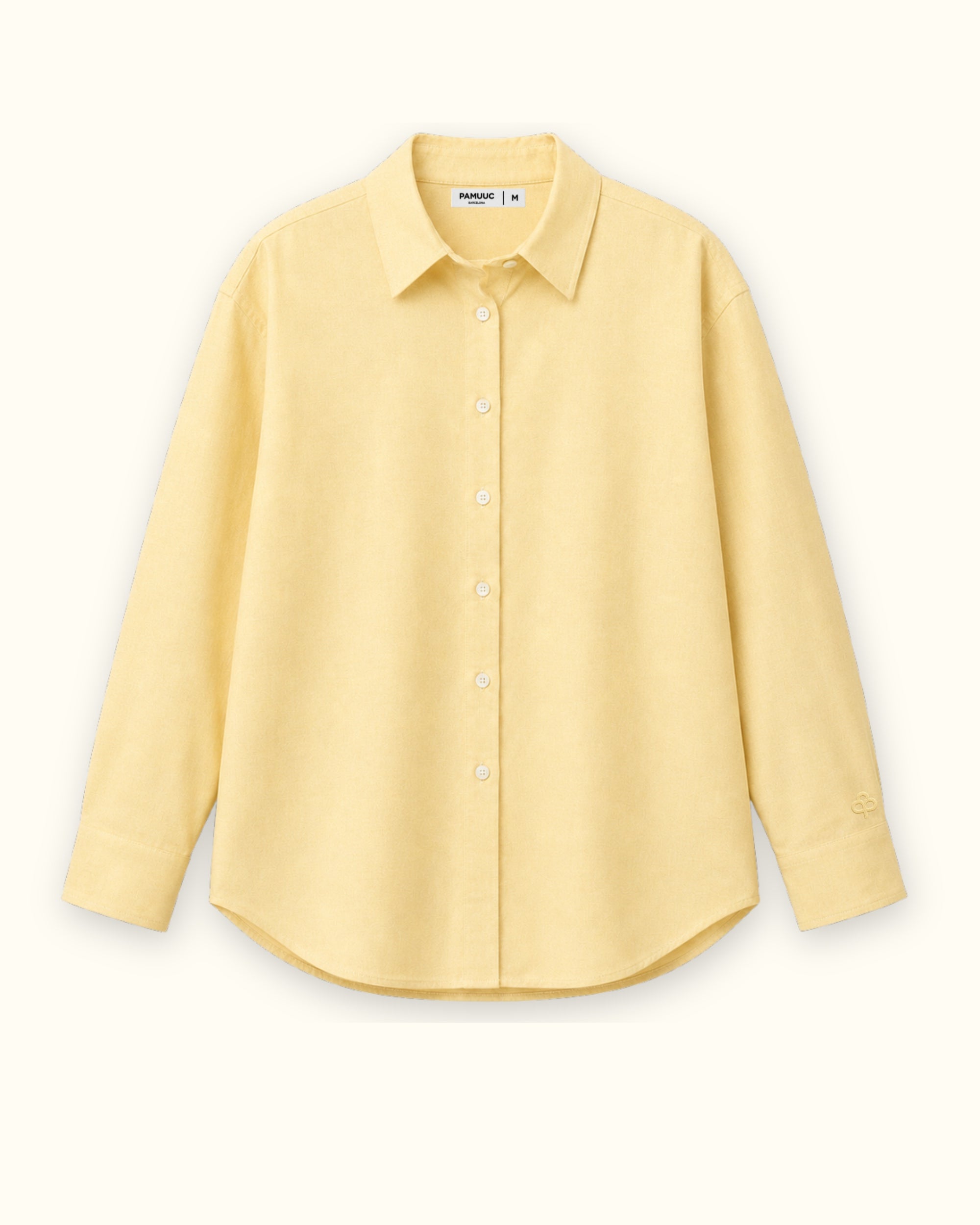 Camicia Oxford medium fit in Oxford Giallo Chiaro, vista frontale, con colletto, fondo e taglio rilassato