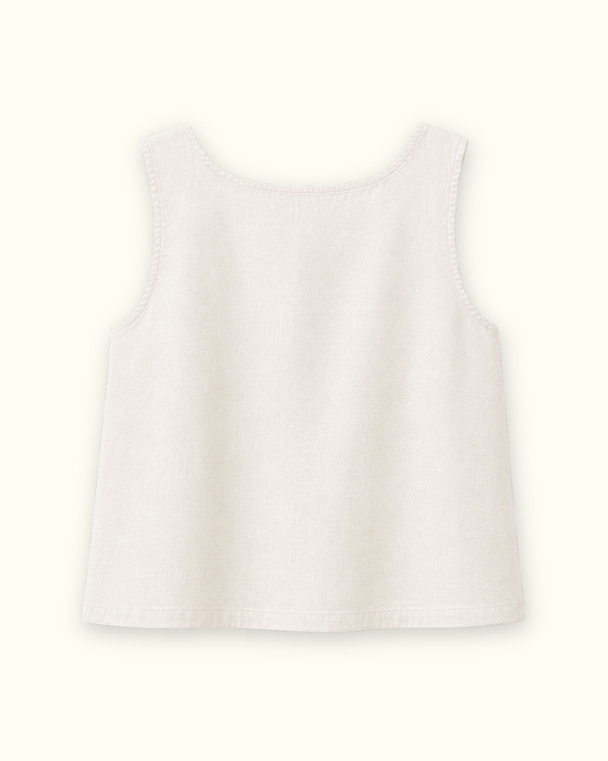 Top in lino con scollo quadrato Off White, vista posteriore, con scollo e linea senza maniche