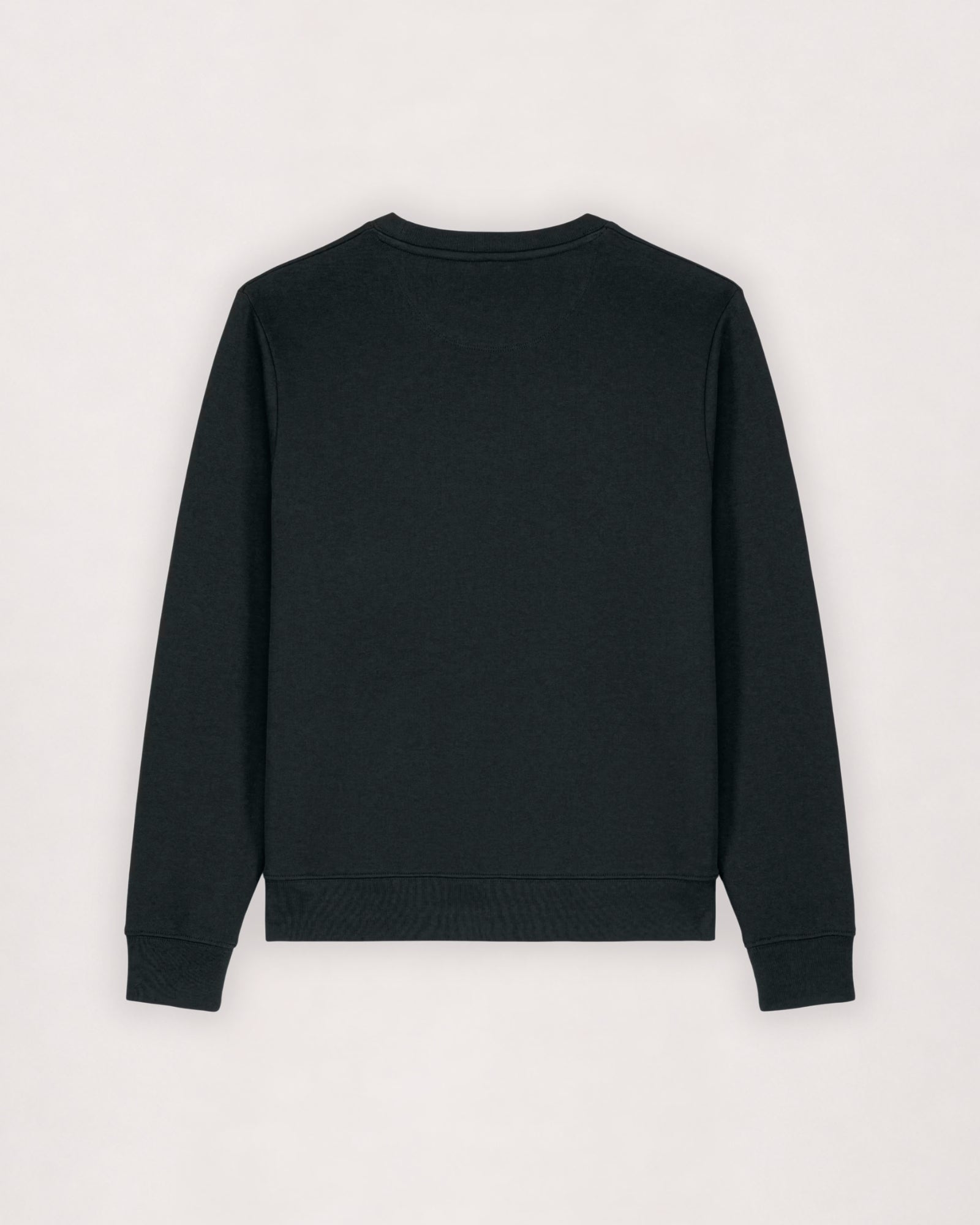 Cotton sweatshirt in black, flat lay back view with ribbed cuffs