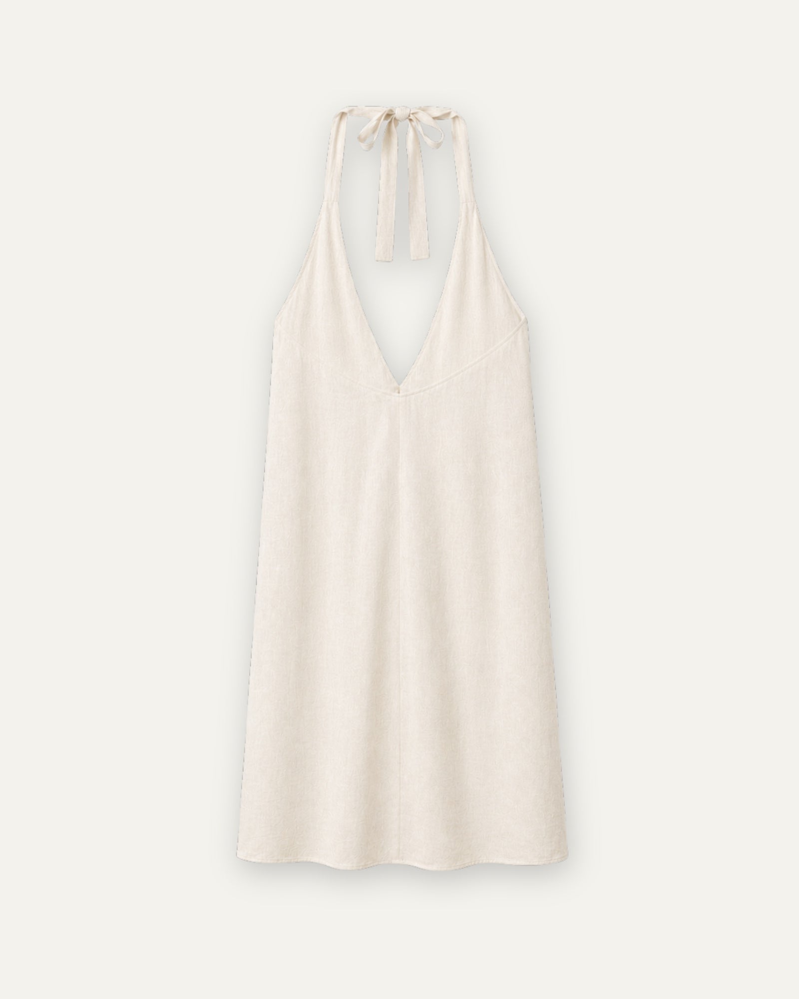 Vestito halter in lino Off White, vista posteriore, con scollo e silhouette del vestito