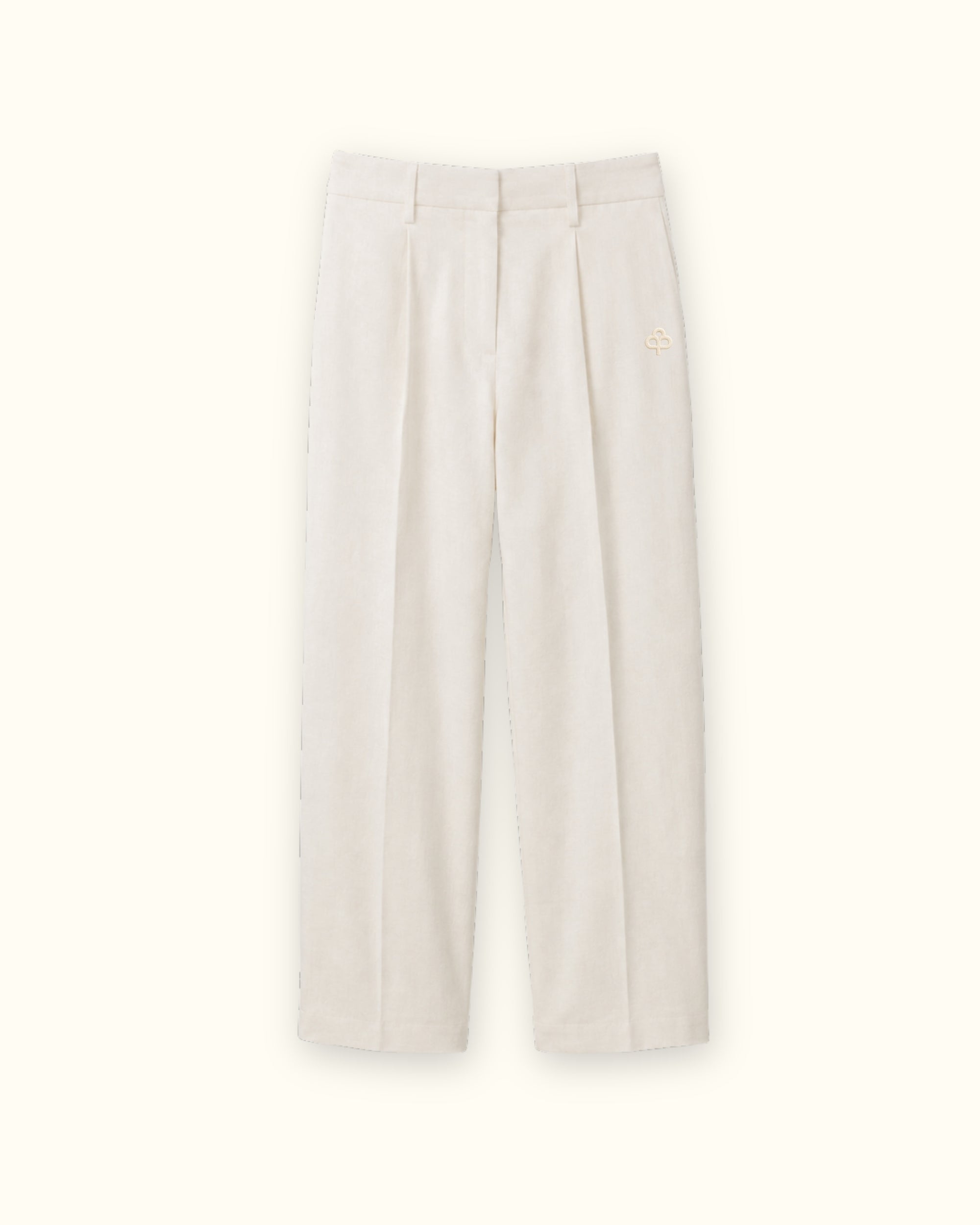 Pantaloni in lino straight leg Off White, vista frontale, con pince e linea dellstraight leg