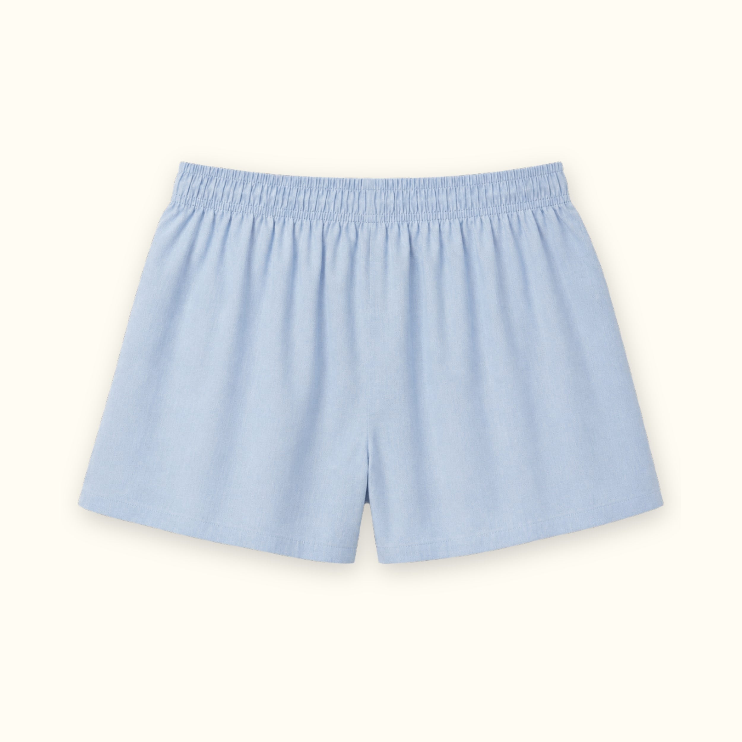 Cotton Boxer Shorts in Light Blue, back view, showing waistband and leg shape