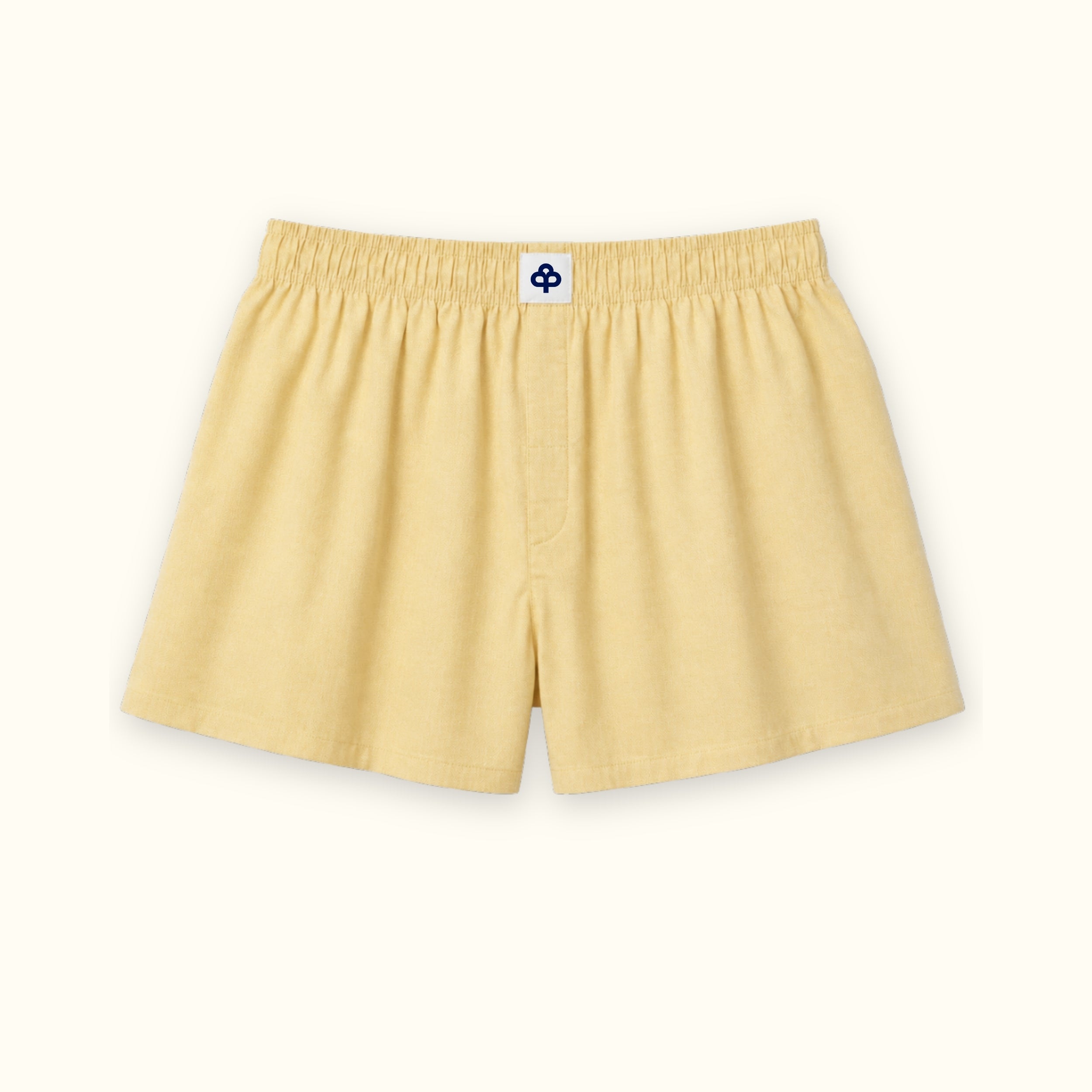 Cotton Boxer Shorts in Soft Yellow Oxford, front view, showing waistband and leg shape
