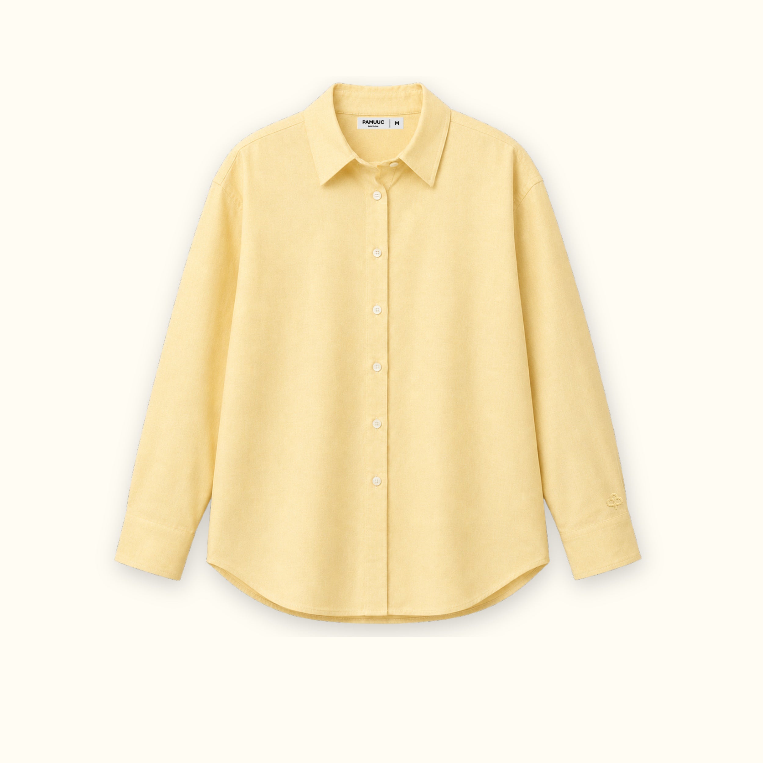 Medium Fit Oxford Shirt in Soft Yellow Oxford, front view, showing collar, hem and relaxed tailoring