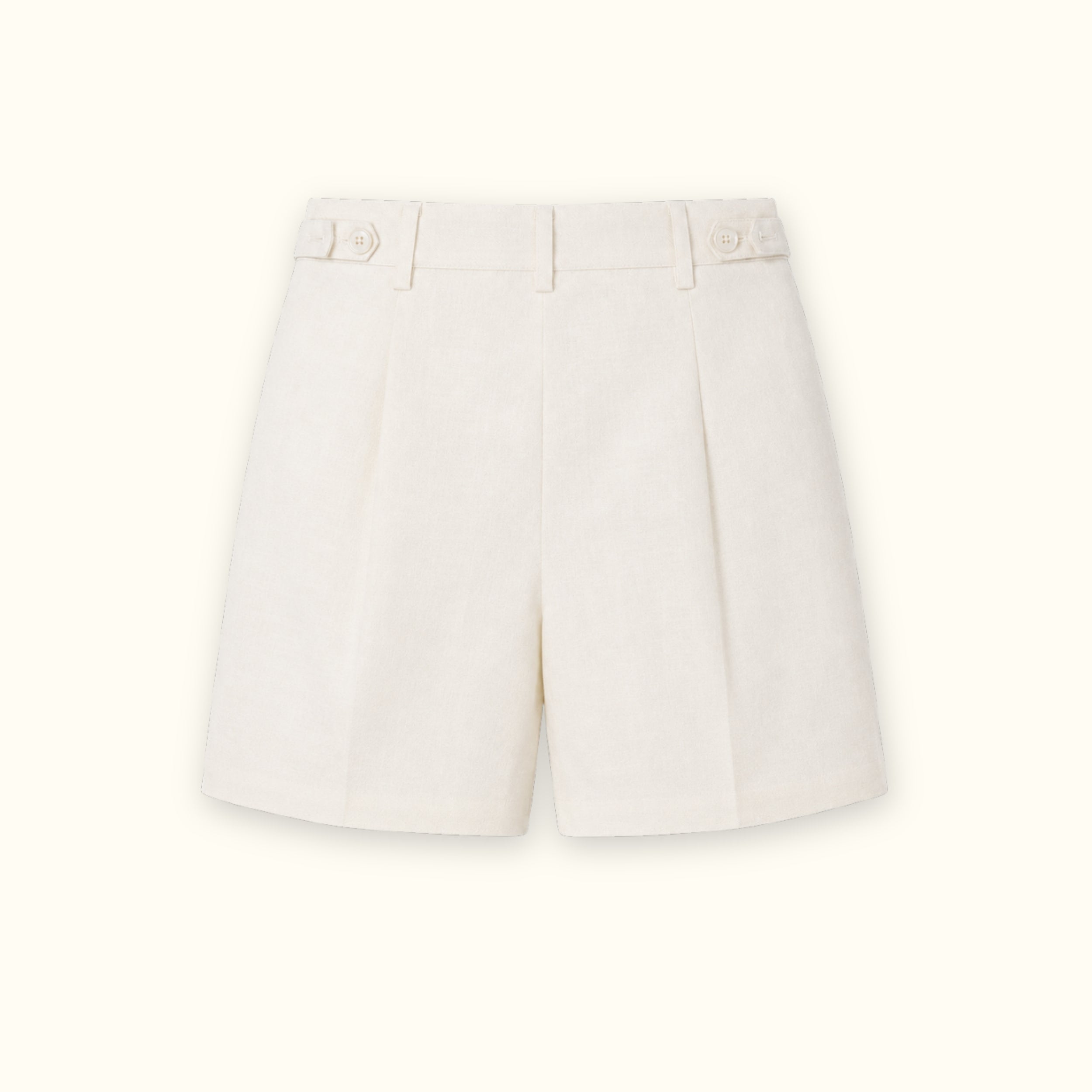 Tailored Linen Shorts in Off White, back view, showing waistband and leg shape
