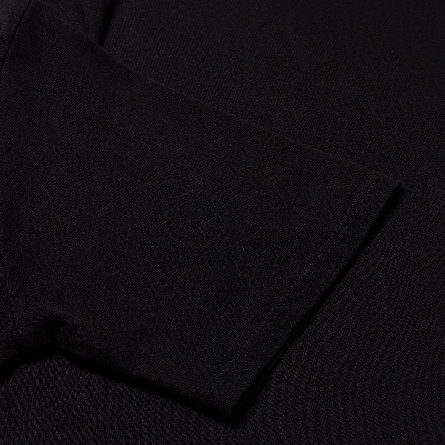 Close up black organic cotton fabric with sleeve details