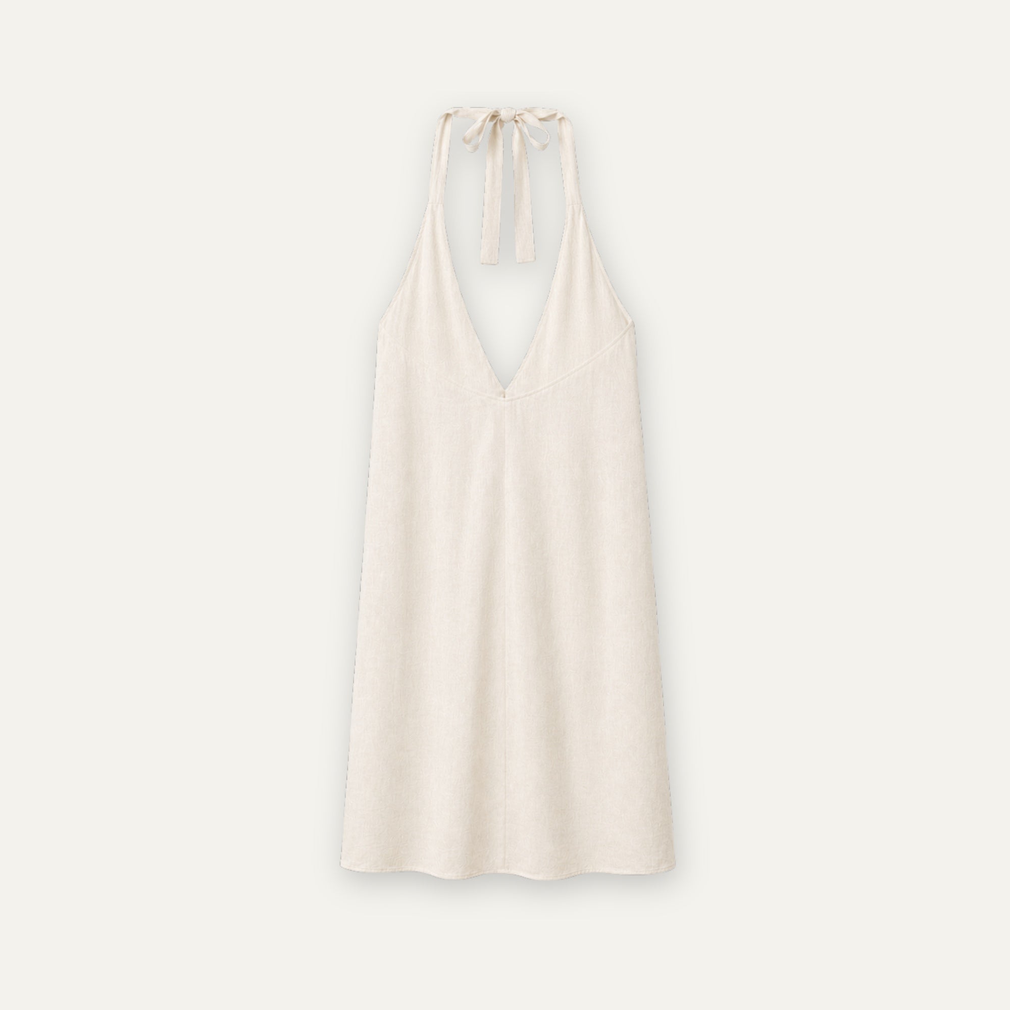 Linnen halterjurk in Off white, achteraanzicht, met halslijn en jurksilhouet